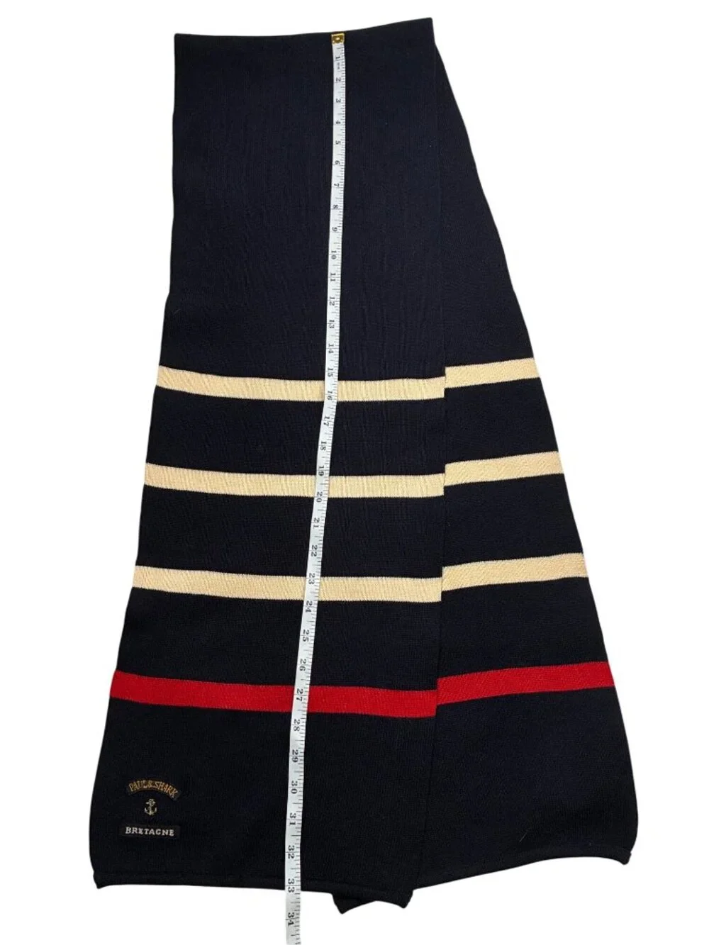 Paul & Shark Yachting Navy Wool Scarf With Red & Cream Stripes Made In Italy